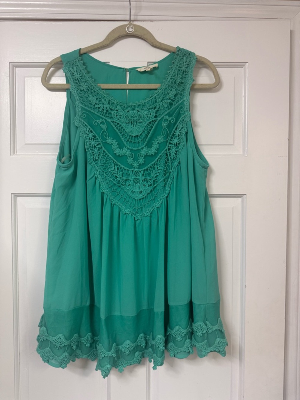 entro Teal Lace-Trim Sleeveless Tank